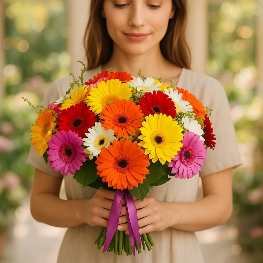 25 Karışık Renk Gerbera Buketi