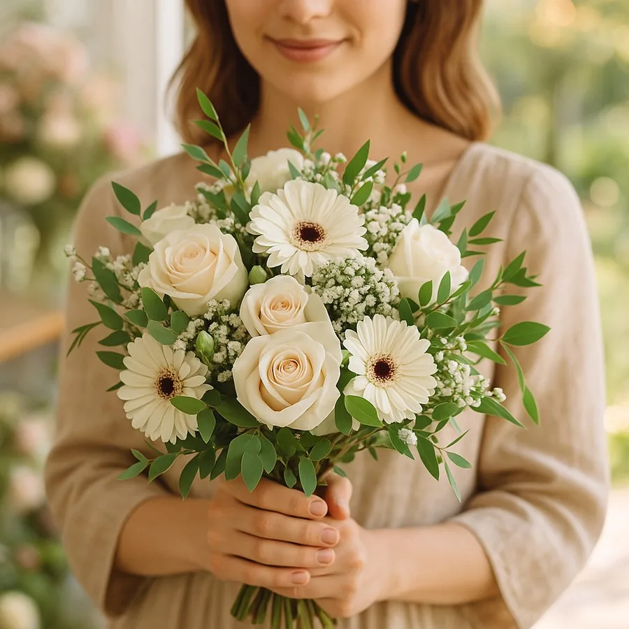 Gerbera ile Beyaz Buket